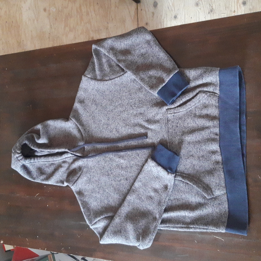 Old Navy Boys size medium hoodie Grey Navy Blue & Black pull string hood